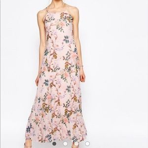 ASOS Occassion Printed Mesh Maxi Dress